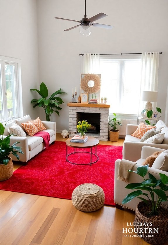 add vibrant red rugs