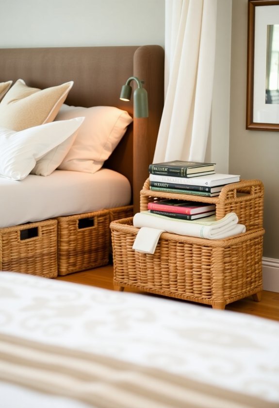 bedroom organization with baskets