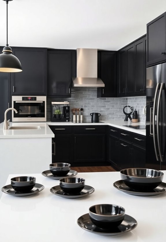 black kitchen and dining