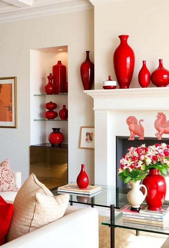 bright red decorative items