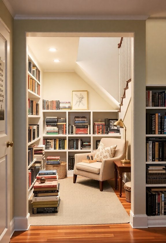 How to Utilize the Space Under Stairs for Home Decor and Storage 14 building a personal library