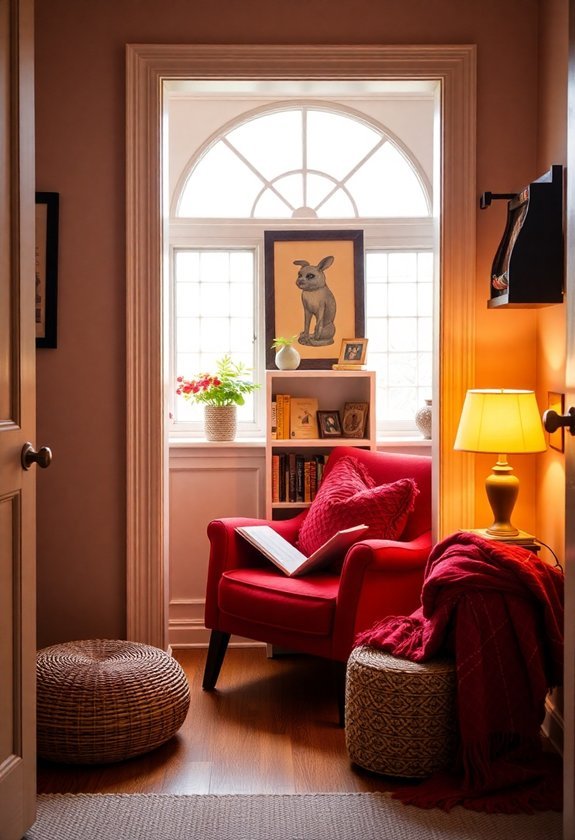 cozy red reading nook