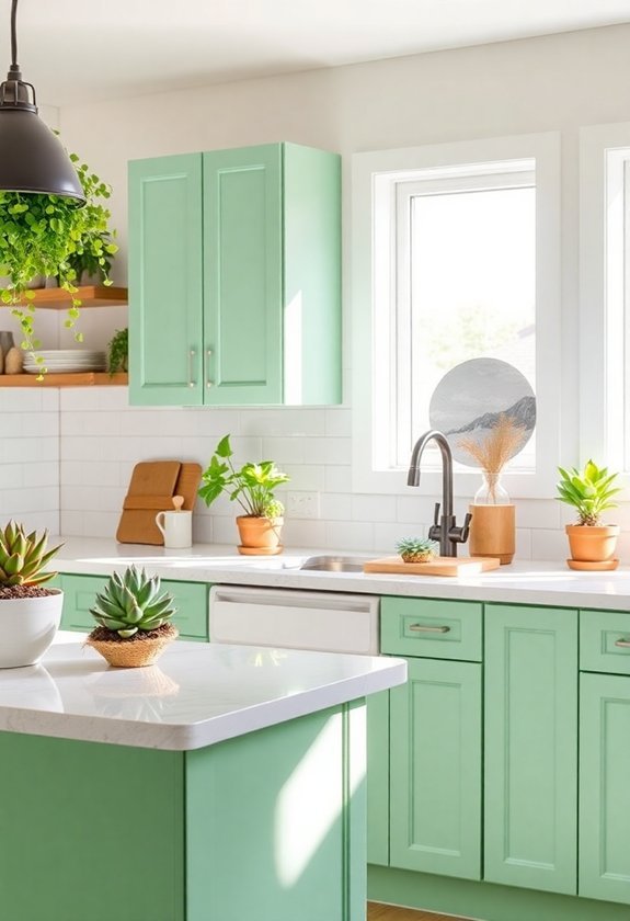 eclectic green kitchen accents