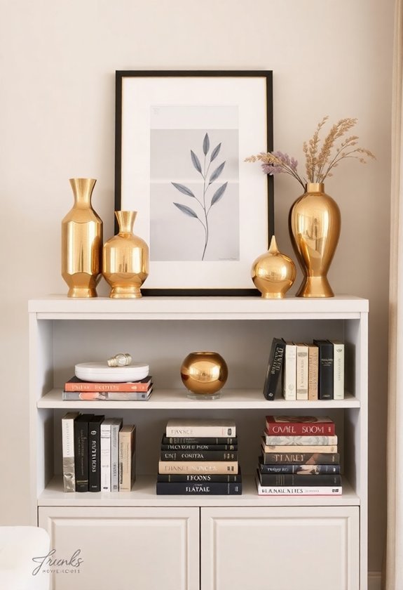 elegant gold shelf decor