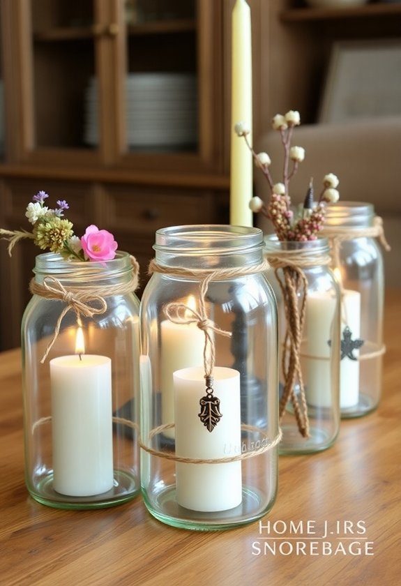 recycled jars as candle holders