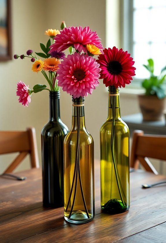 repurposing bottles as vases