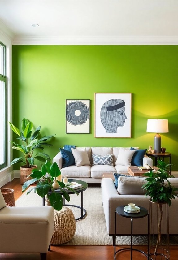 vibrant green wall feature